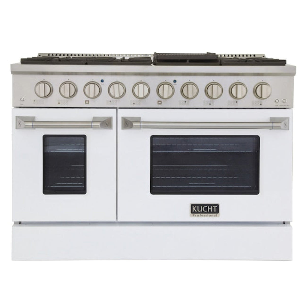 Kucht Professional 48 in. 6.7 cu ft. Natural Gas Range with White Door and Silver Knobs - KNG481-W