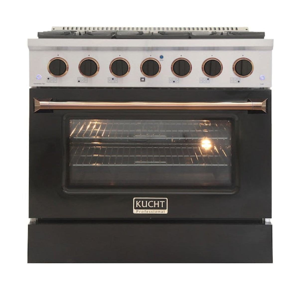 Kucht 36" Pro-Style Natural Gas Dual Fuel Range in Black with Gold Accent - KDF362-K-GOLD