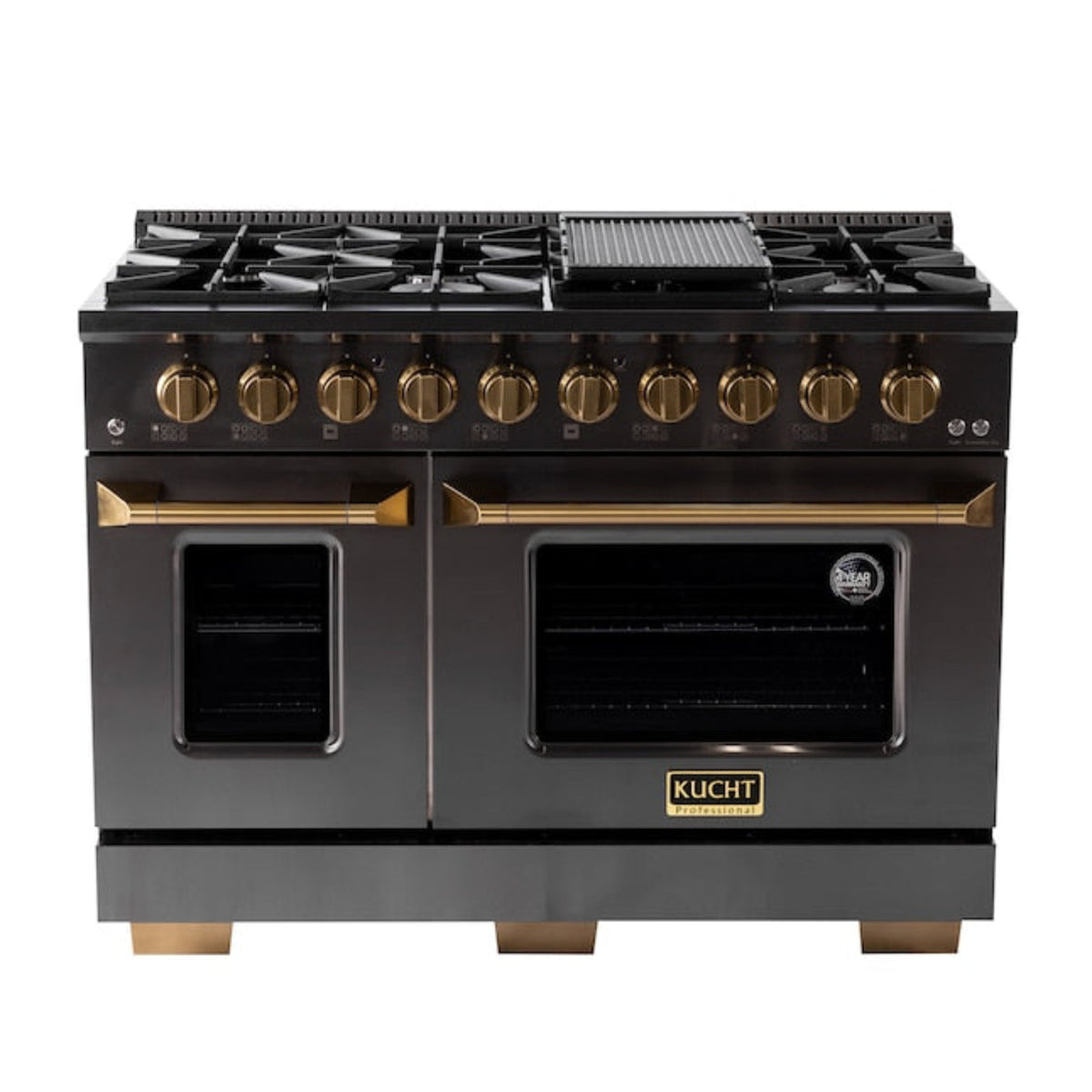 Kucht Gemstone Professional 48" 6.7 cu. ft. Natural Gas Range in Titanium Stainless Steel with Gold Accents, - KEG483