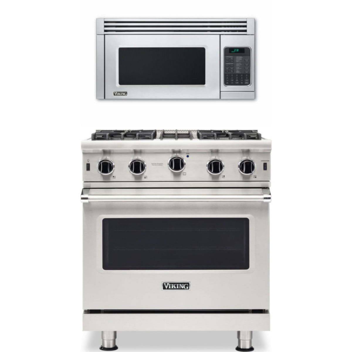 Viking 2-Piece Package 30 Inch Freestanding Professional Gas Range and 30 Inch Convection Microwave Hood - VGIC53024BSSLP