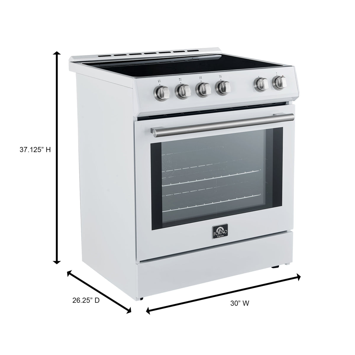 Forno 5-Piece Appliance Package - 30-Inch Induction Range, Under Cabinet Range Hood, Refrigerator with Water Dispenser, Dishwasher, and 30-Inch Microwave Drawer in White with Stainless Steel Trim - APW5-982-30WHT-MWD30