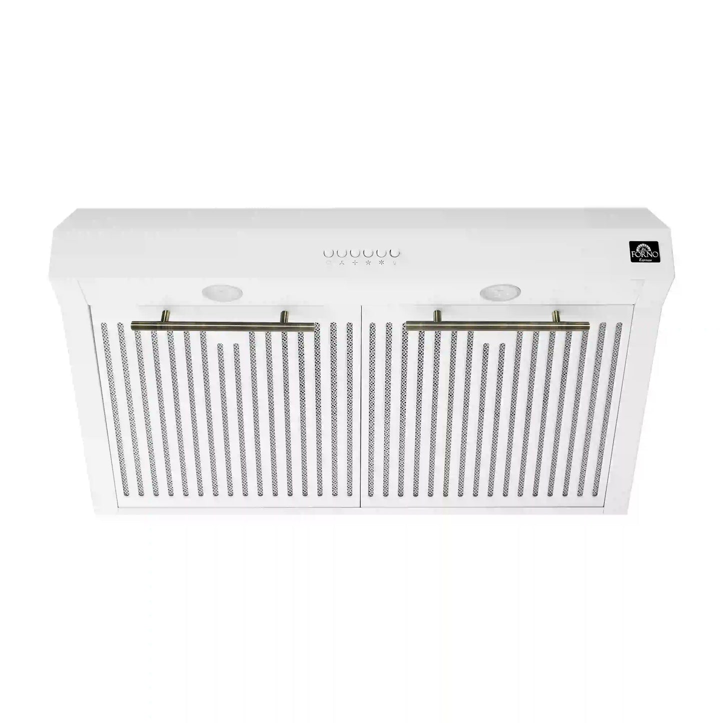 Forno 5-Piece Appliance Package - 30-Inch Inducton Range, Under Cabinet Range Hood, Refrigerator, Dishwasher, and 24-Inch Microwave Oven in White with Antique Brass Trim - APR5-905-30WHT-MWO24