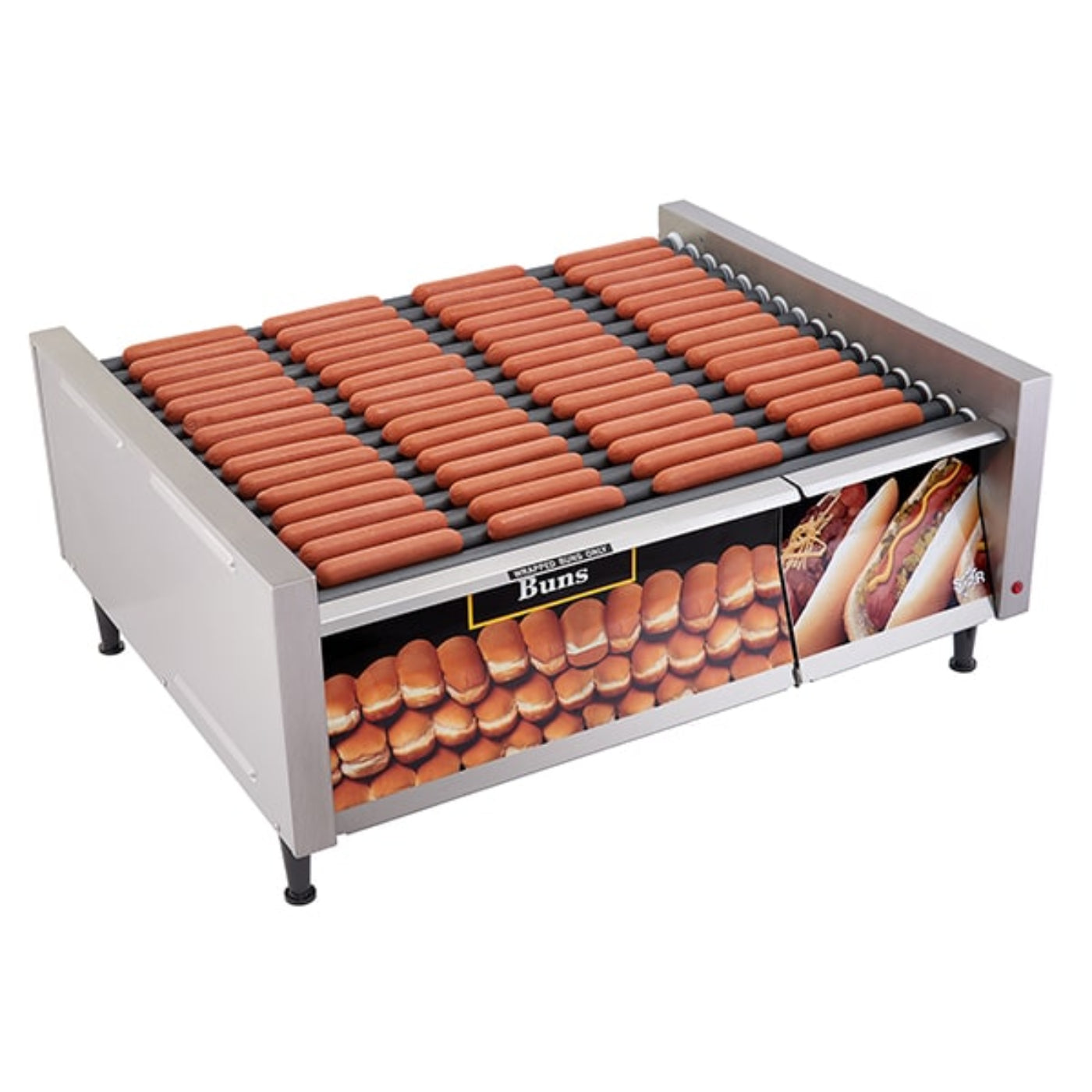 Star 8A-75STBD-120V Grill-Max® 75 Dogs 120V Roller Grills Analogue Controls Staltec with Bun Door - 8A-75STBD-120V