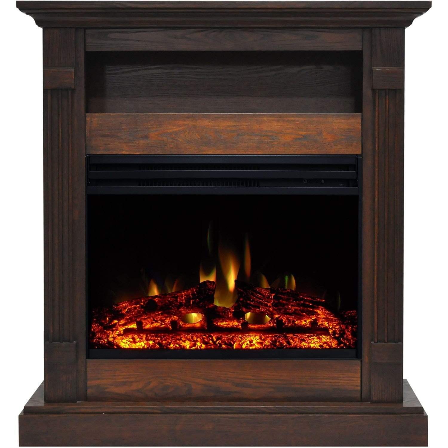 Cambridge Sienna 34-In. Electric Fireplace Heater with Walnut Mantel, Enhanced Log Display, Multi-Color Flames, and Remote Control, - CAM3437-1WALLG3