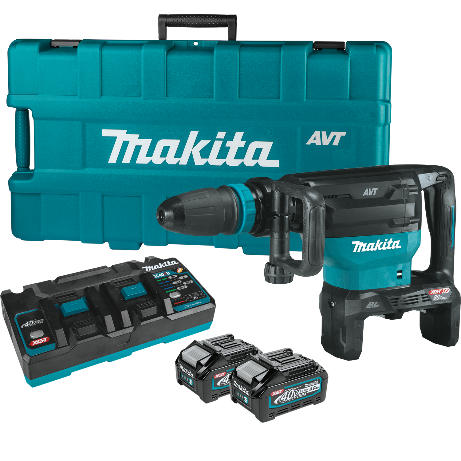 Makita 80V Max (40V Max X2) XGT Brushless 28 lb. AVT Demolition Hammer Kit, accepts SDS-MAX bits, AWS Capable & FREE Makita GRH07M1 - GMH02PM