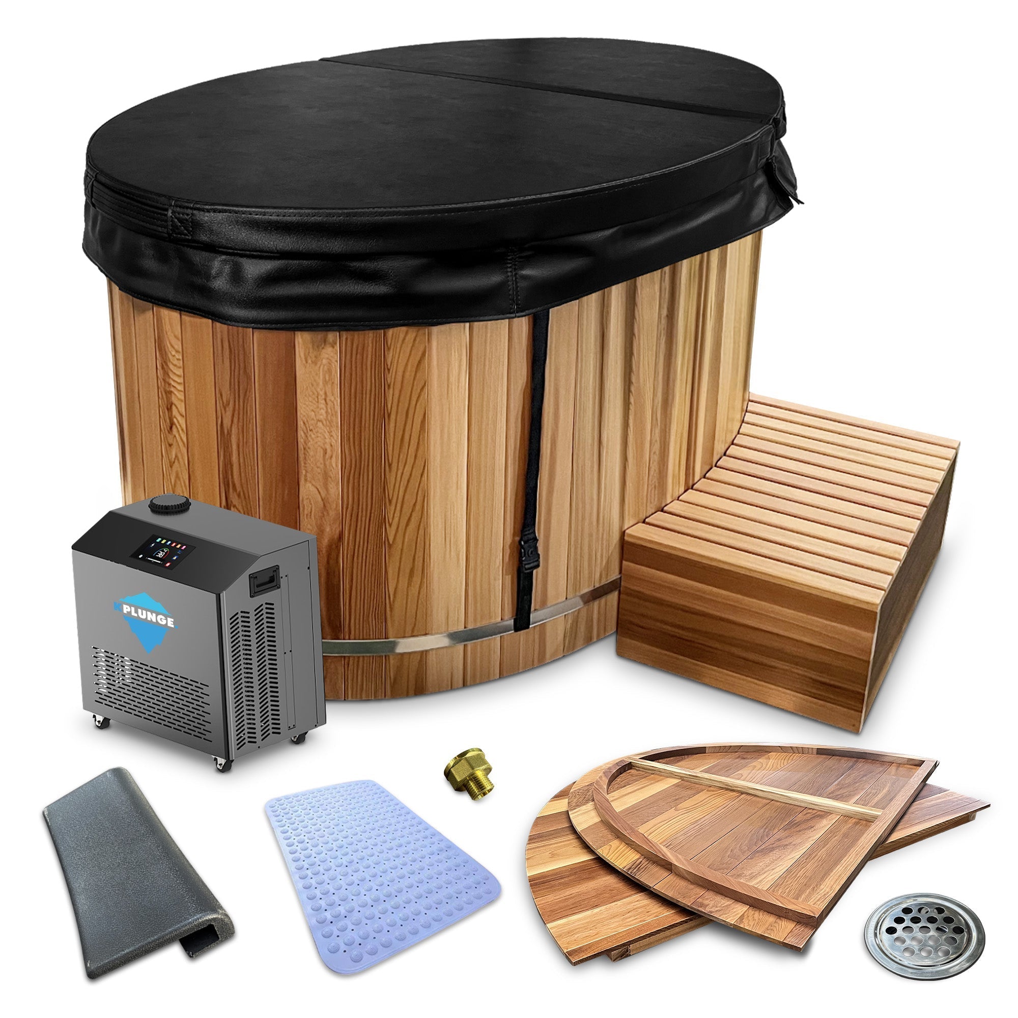62 in. 2-Person 0-Jet Cedar Cold Plunge Ice Bath Tub/Hot Tub with 1 HP Powerful