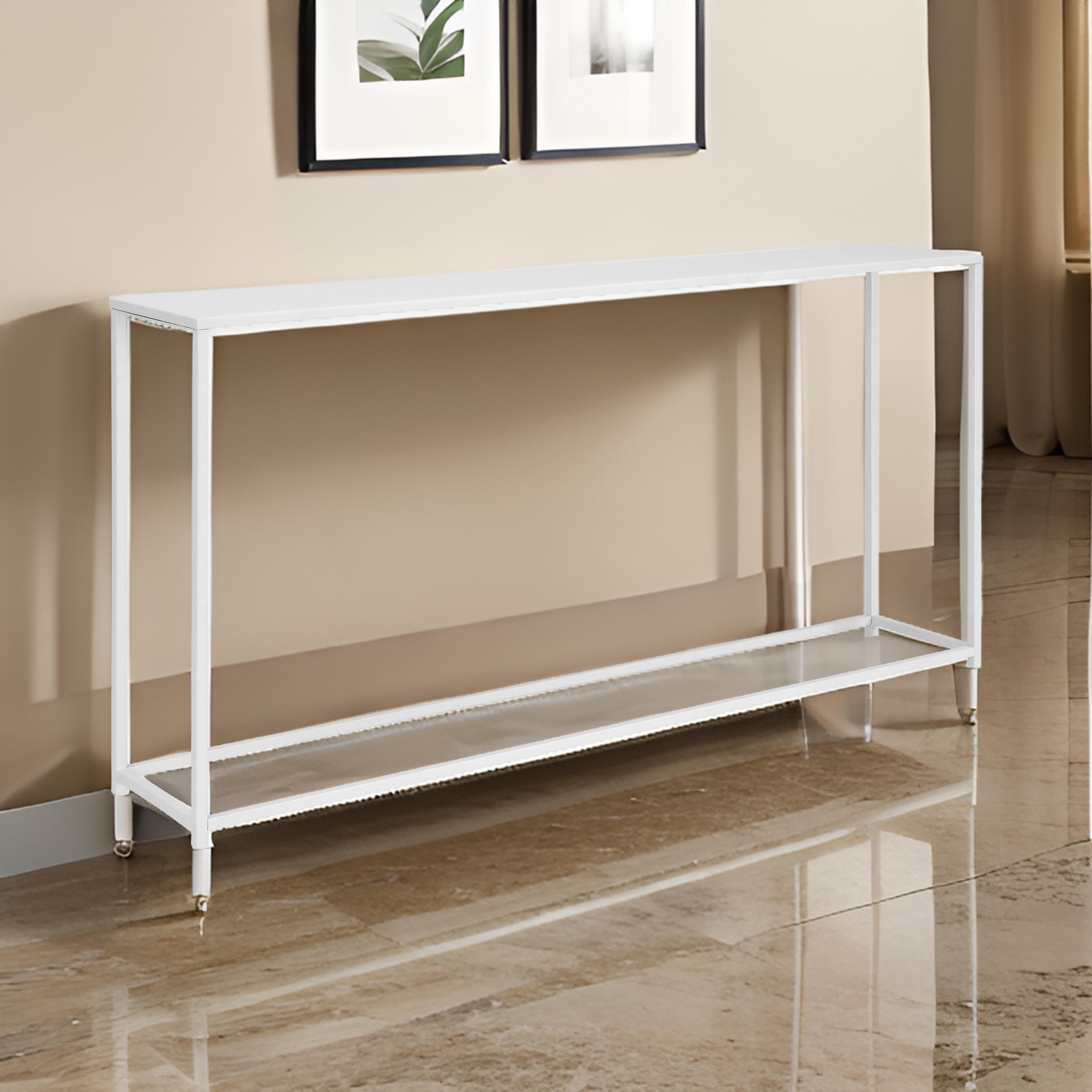 Eme 56 Inch Console Table, Rectangular Top, White Finish Metal Frame - BM314931
