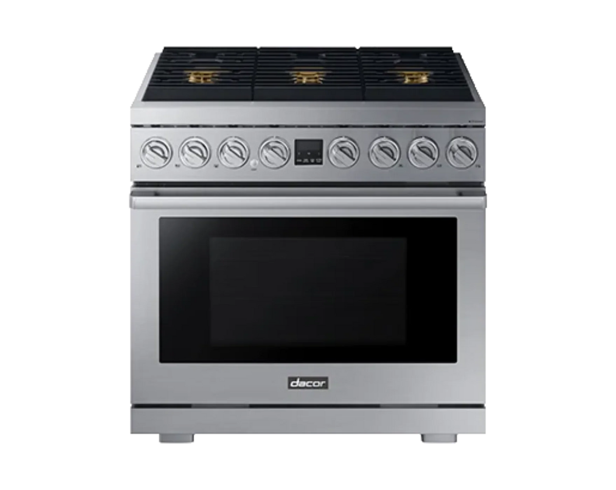 DACOR DOP36T86GLS Transitional 36" Gas Range, Silver in Stainless Steel, Natural Gas/Liquid Propane - DOP36T86GLS