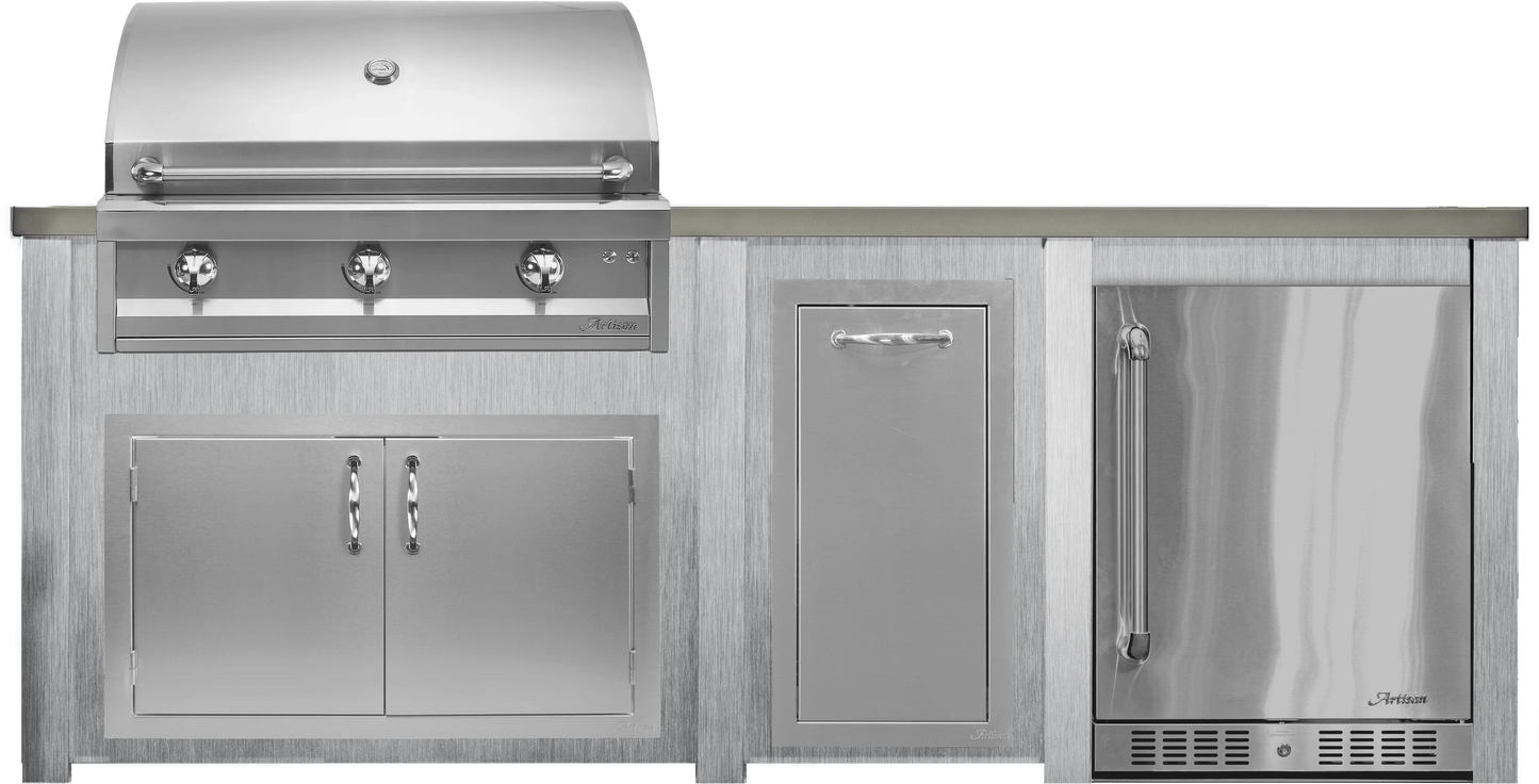 Haven 96" Artisan Outdoor Kitchen Island w/ 24" Refrigerator - HART96REF