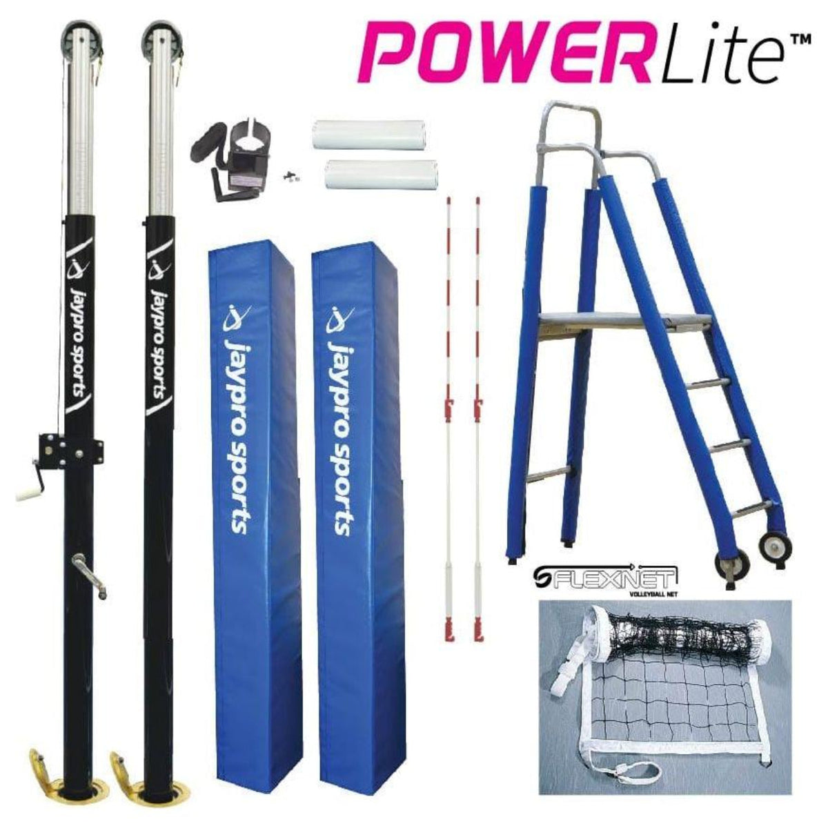 Jaypro PowerLite Volleyball System Package (3-1/2 in. Floor Sleeve) - PVB-7PKG