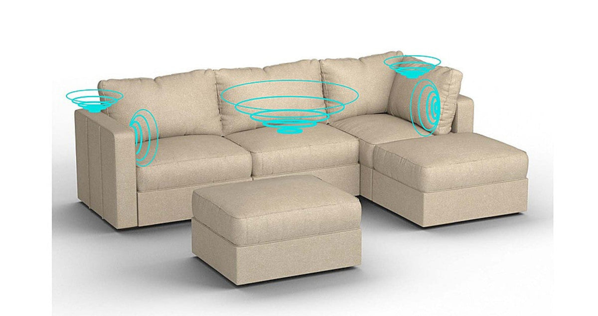 Lovesac – 5 Seats + 5 Sides Combed Chenille & Lovesoft with 6 Speaker Immersive Sound + Charge System – Tan - 1772612850864_593