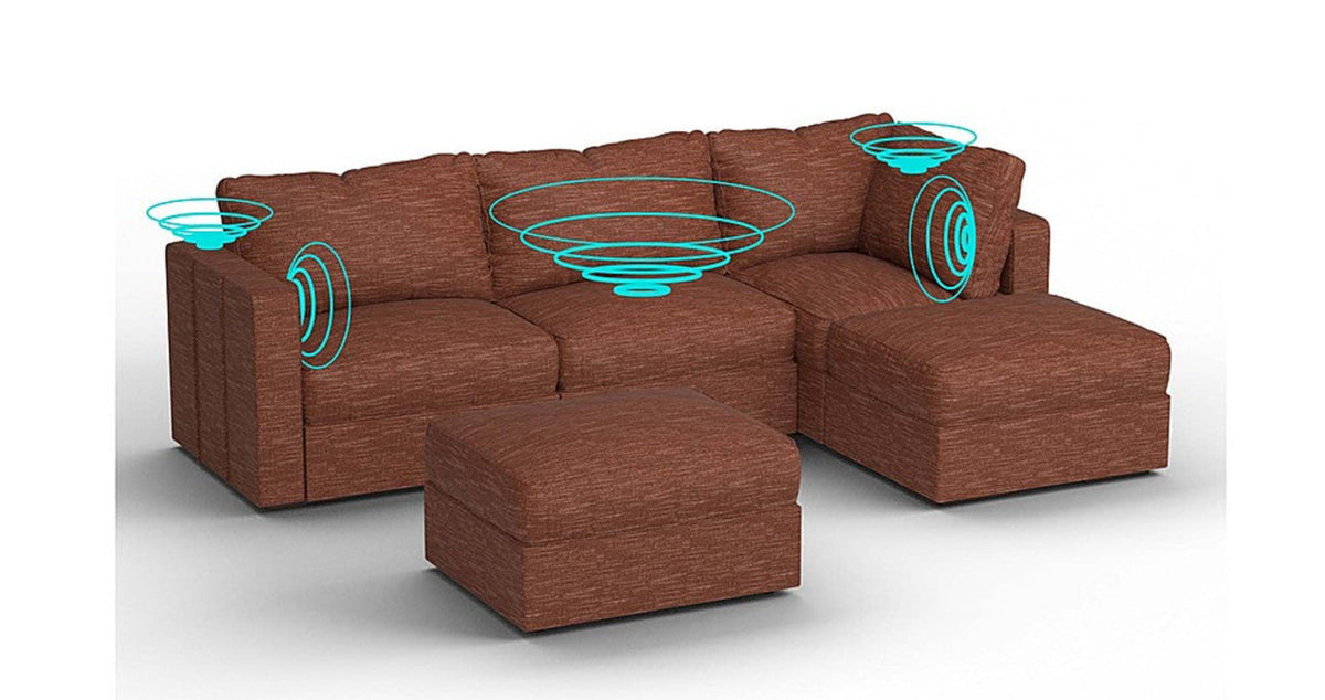 Lovesac – 5 Seats + 5 Sides Rained Chenille & Standard Foam with 8 Speaker Immersive Sound + Charge System – Terracotta - 1772612905178_591