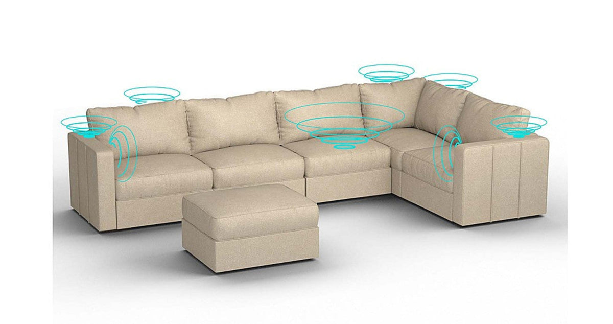 Lovesac – 6 Seats + 8 Sides Combed Chenille & Lovesoft with 6 Speaker Immersive Sound + Charge System – Tan - 1772604914835_609