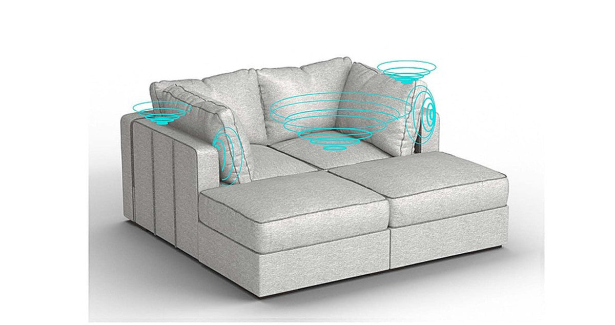 Lovesac – 4 Seats + 4 Sides Luxe Chenille & Standard Foam with 8 Speaker Immersive Sound + Charge System – Tonal Sterling - 1772608758268_666