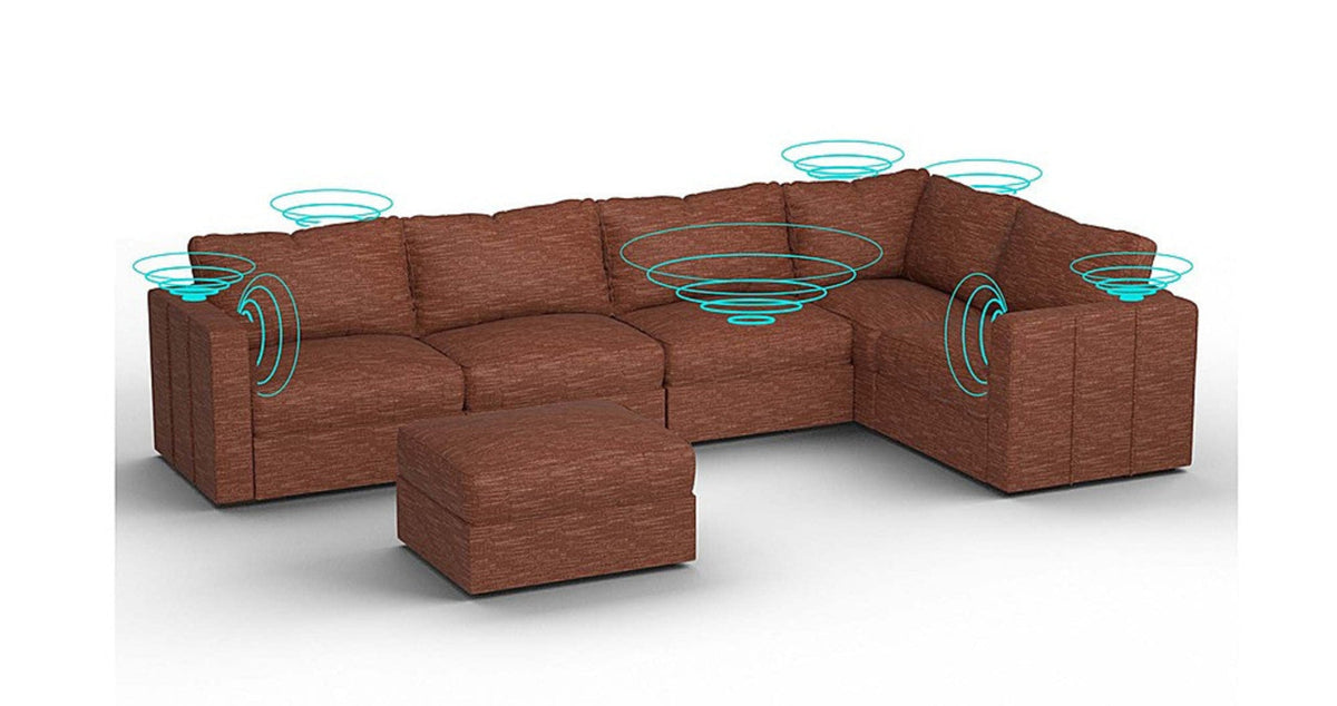 Lovesac – 6 Seats + 8 Sides Rained Chenille & Standard Foam with 10 Speaker Immersive Sound + Charge System – Terracotta - 1772604865151_893