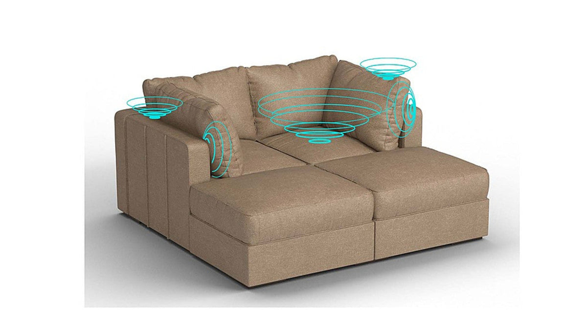 Lovesac – 4 Seats + 4 Sides Combed Chenille & Lovesoft with 8 Speaker Immersive Sound + Charge System – Taupe - 1772611616677_389