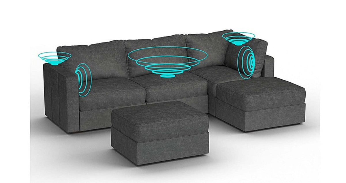 Lovesac – 5 Seats + 5 Sides Corded Velvet & Lovesoft with 8 Speaker Immersive Sound + Charge System – Charcoal Grey - 1772611597048_600