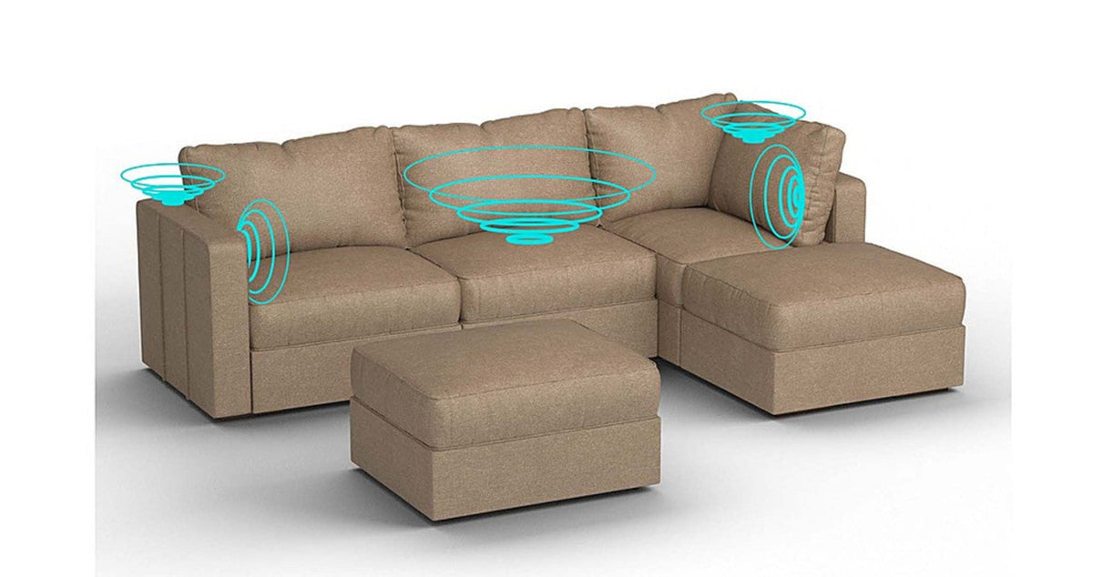 Lovesac – 5 Seats + 5 Sides Combed Chenille & Standard Foam with 8 Speaker Immersive Sound + Charge System – Taupe - 1772604889747_900