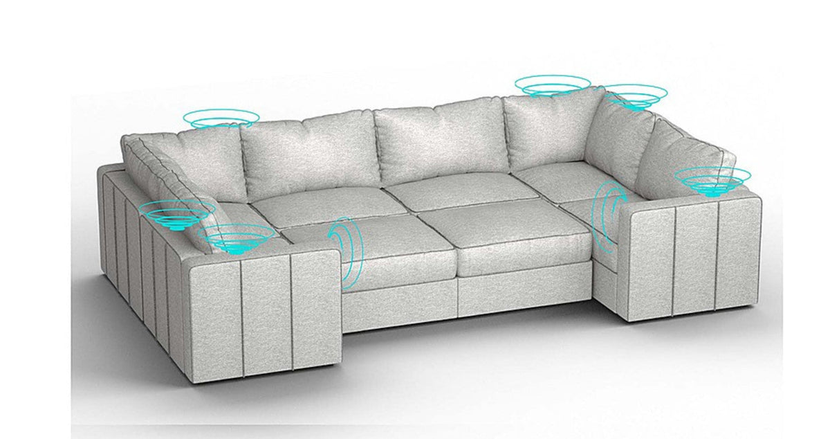Lovesac – 8 Seats + 10 Sides Luxe Chenille & Standard Foam with 10 Speaker Immersive Sound + Charge System – Tonal Sterling - 1772612879863_787