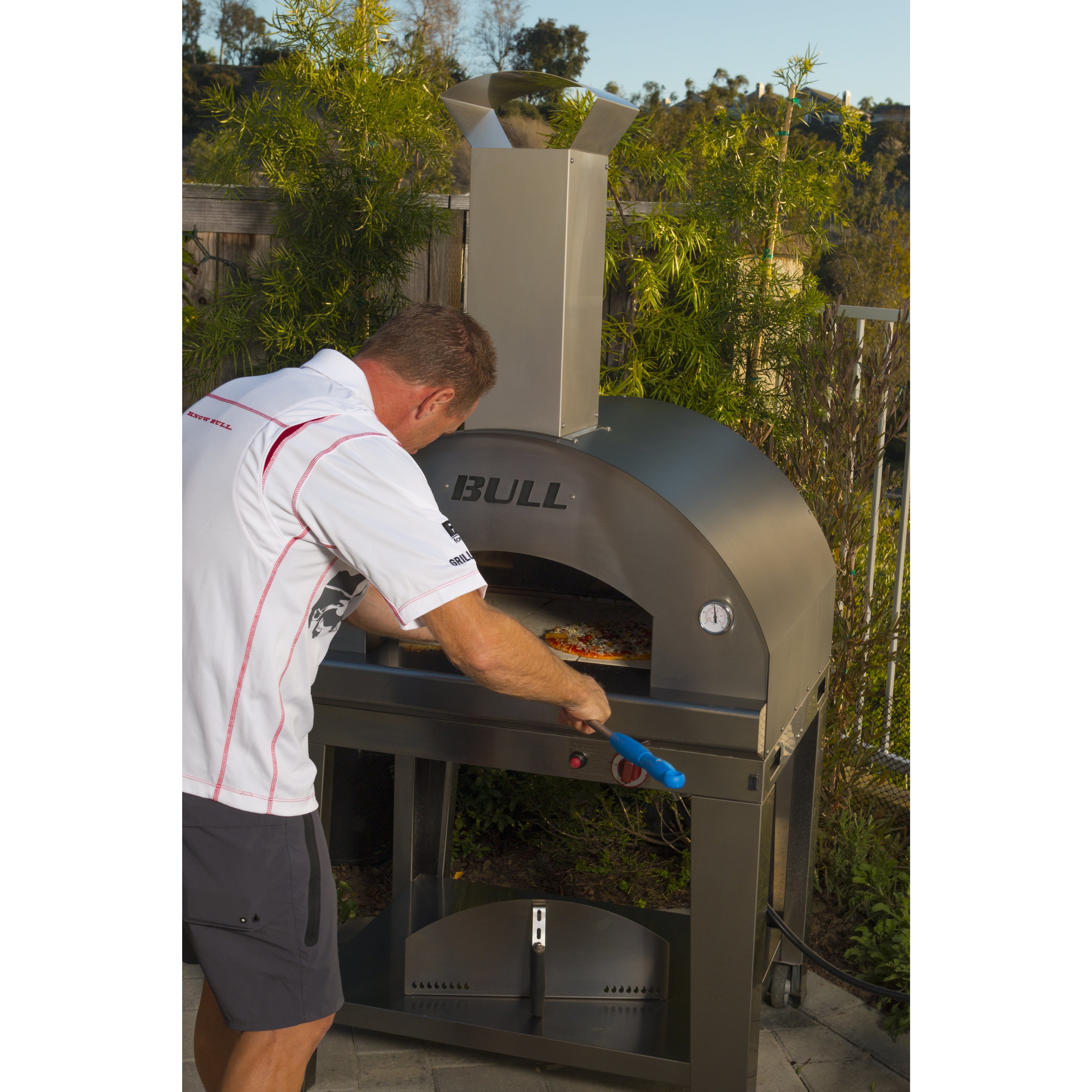Bull Gas Fired Outdoor Pizza Oven with Cart In Action