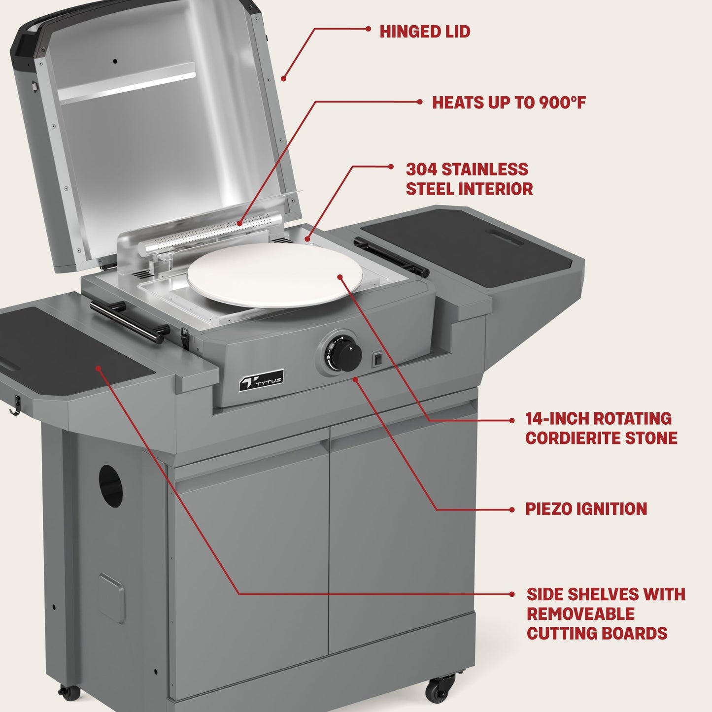 TYTUS Emberwood Pizza Oven with Grill and Prep Cart - TDT-CRT-GPZA