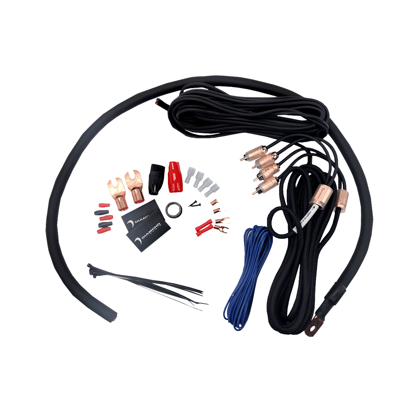 Diamond Audio 2-Channel 0 Gauge Amplifier Installation Kit W/ RCA Interconnect and 20 ft Speaker Cable - HX02