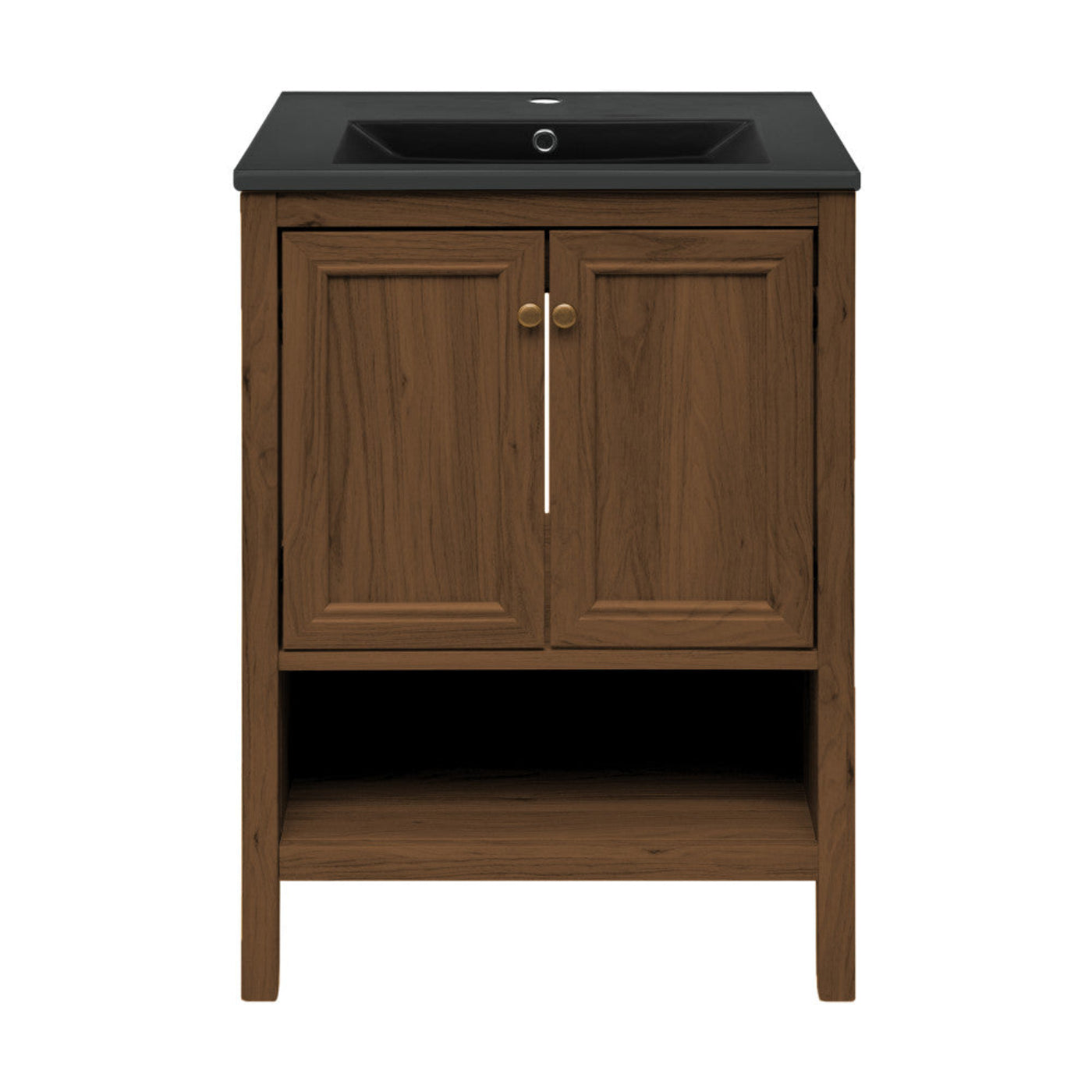 Swiss Madison Chateau 24" Freestanding Bathroom Vanity in Brown Oak with Black Sink Top - SM-BV0601BO-MB