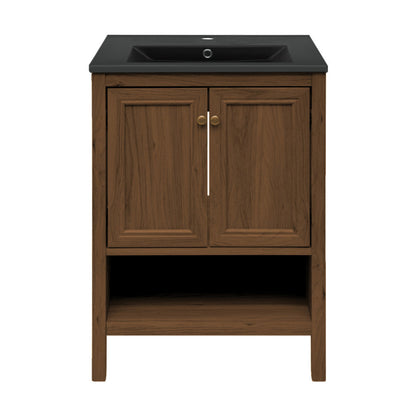 Swiss Madison Chateau 24" Freestanding Bathroom Vanity in Brown Oak with Black Sink Top - SM-BV0601BO-MB