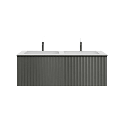 48" Heather Grey Finish Wall Mount Bath Vanity with Linen Cabinet Option Made in Spain