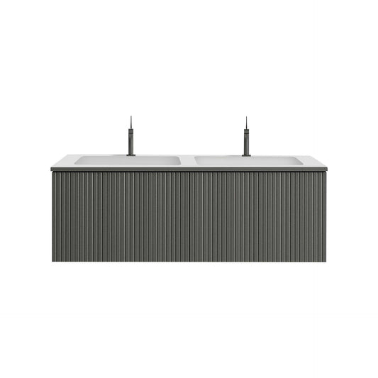 48" Heather Grey Finish Wall Mount Bath Vanity with Linen Cabinet Option Made in Spain