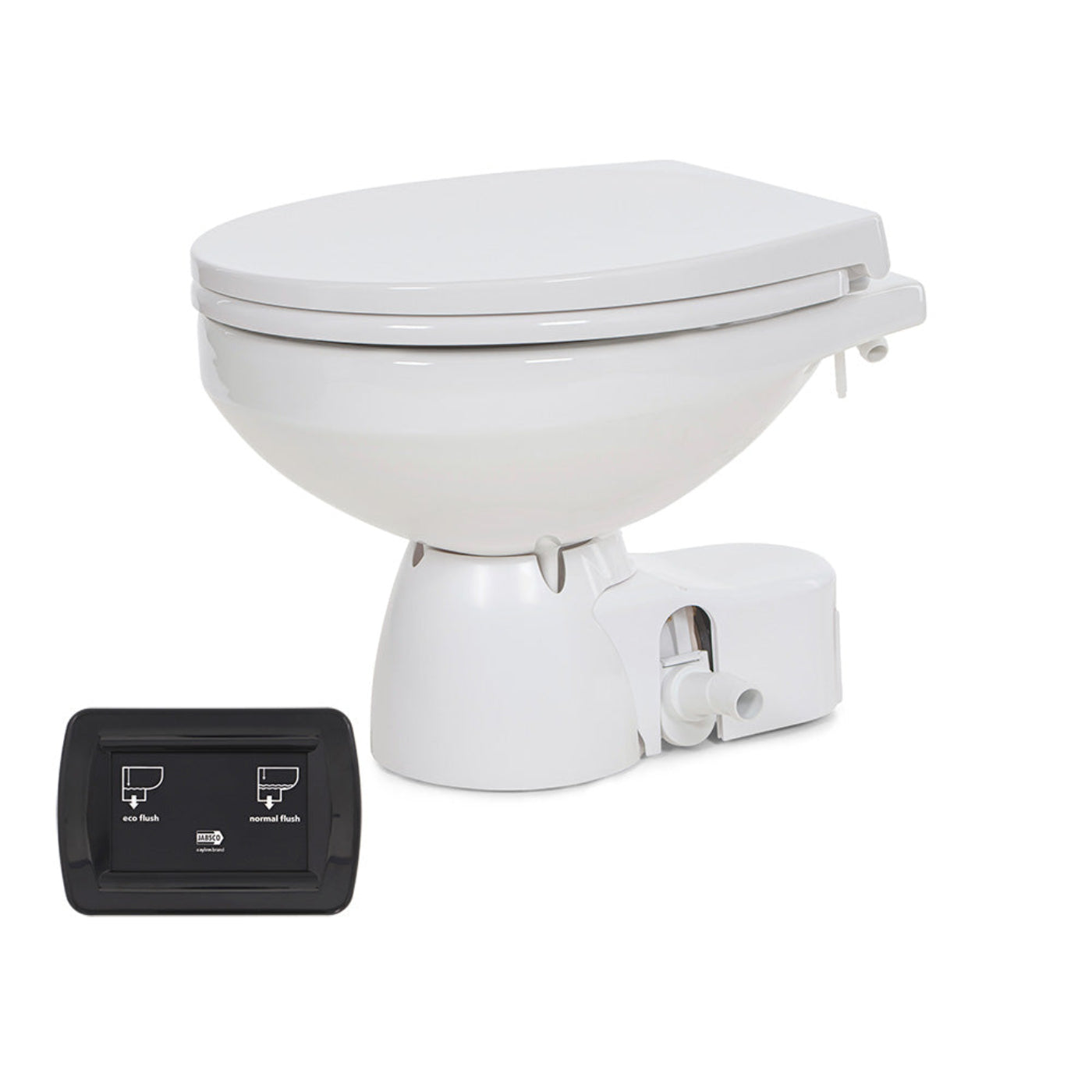 Jabsco Quiet Flush E2 Fresh Water Toilet Regular Bowl - 24V  Soft Close Lid - CWR-100816