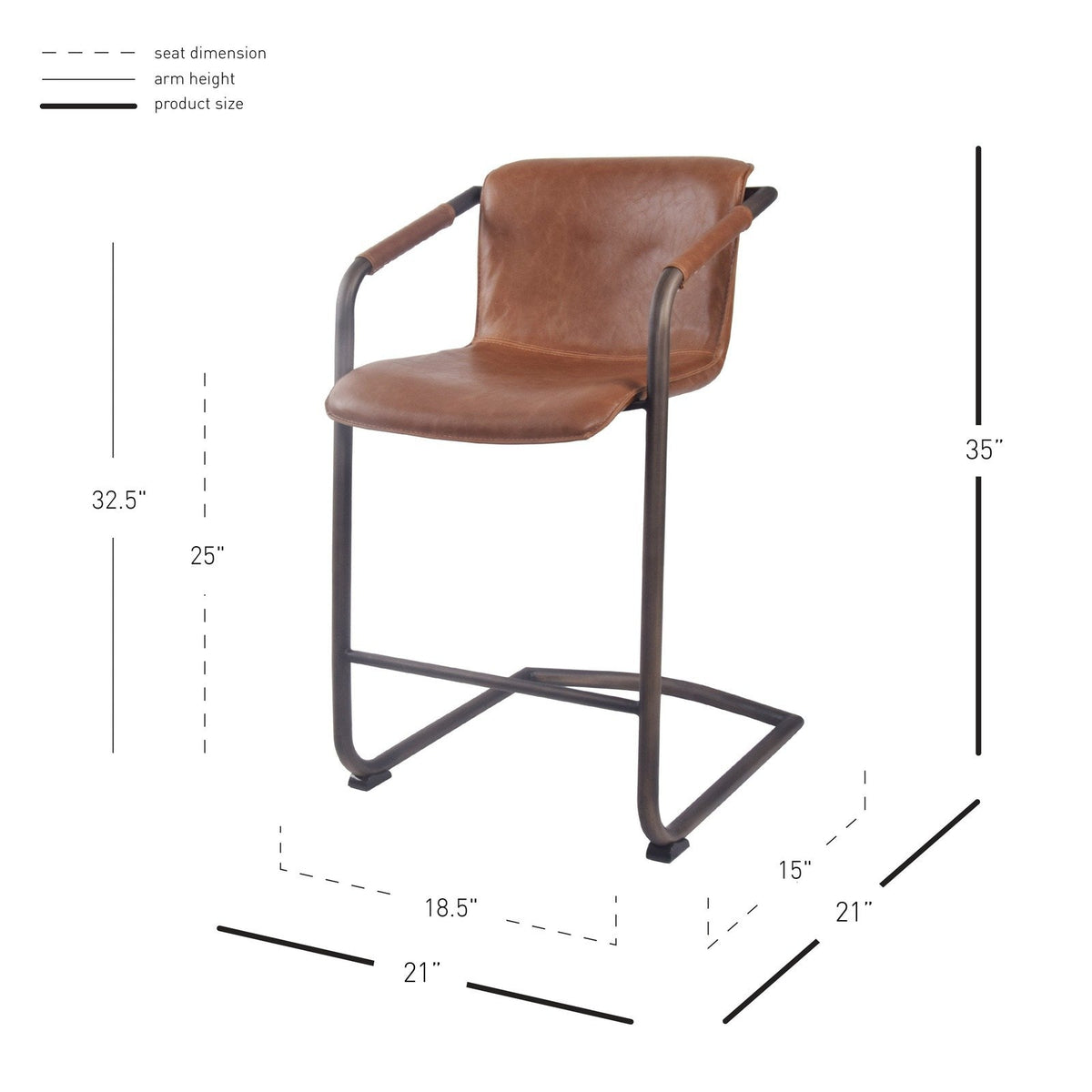 New Pacific Direct Indy PU Leather Counter Stool, (Set of 2) - 1060004-215