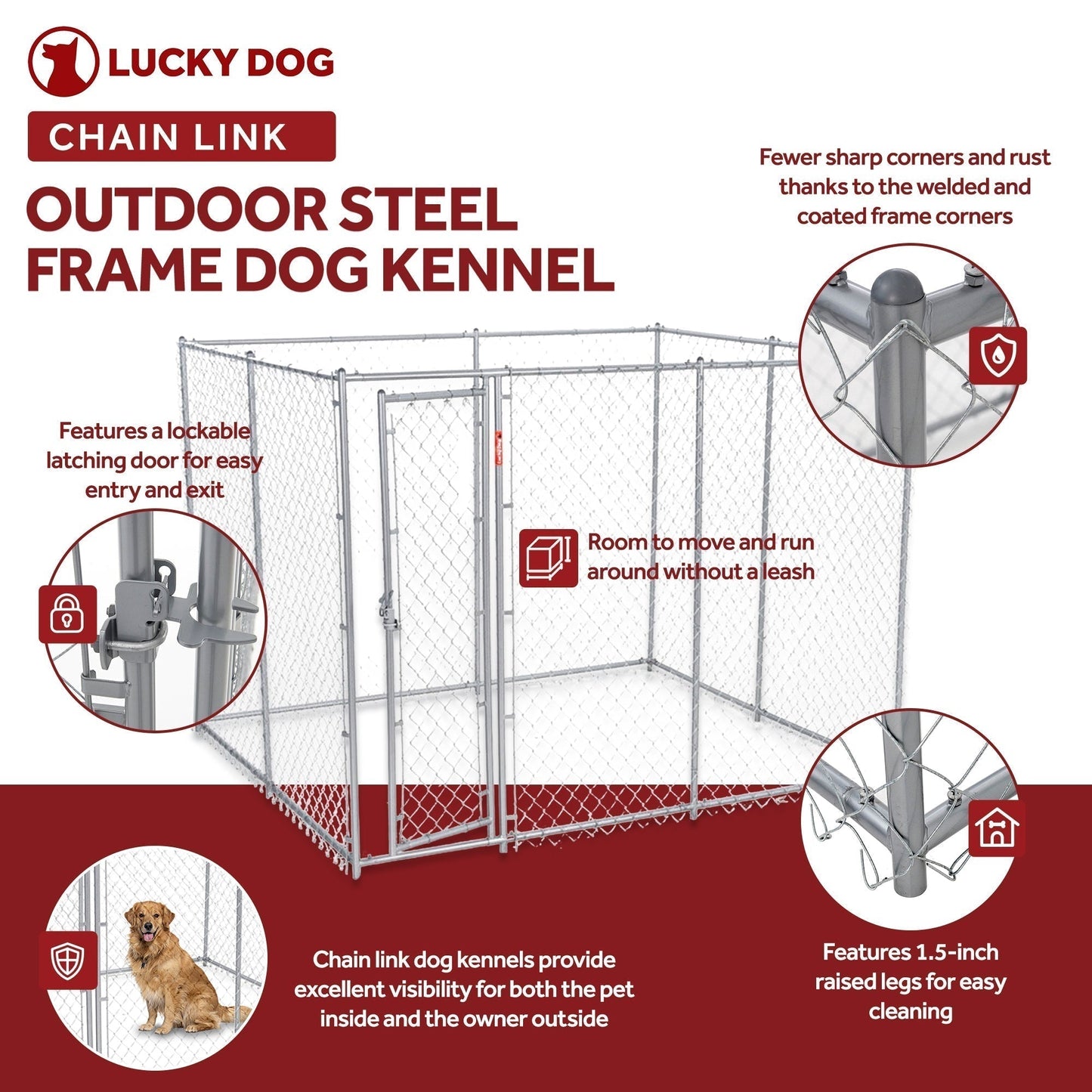 Lucky Dog Adjustable 10' x 5' x 6' Heavy Duty Chain Link Dog Kennel Enclosure - 117259