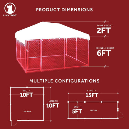 Lucky Dog 10 x 10 Ft Outdoor Steel Chain Link Dog Kennel & Waterproof Roof Cover - 126758