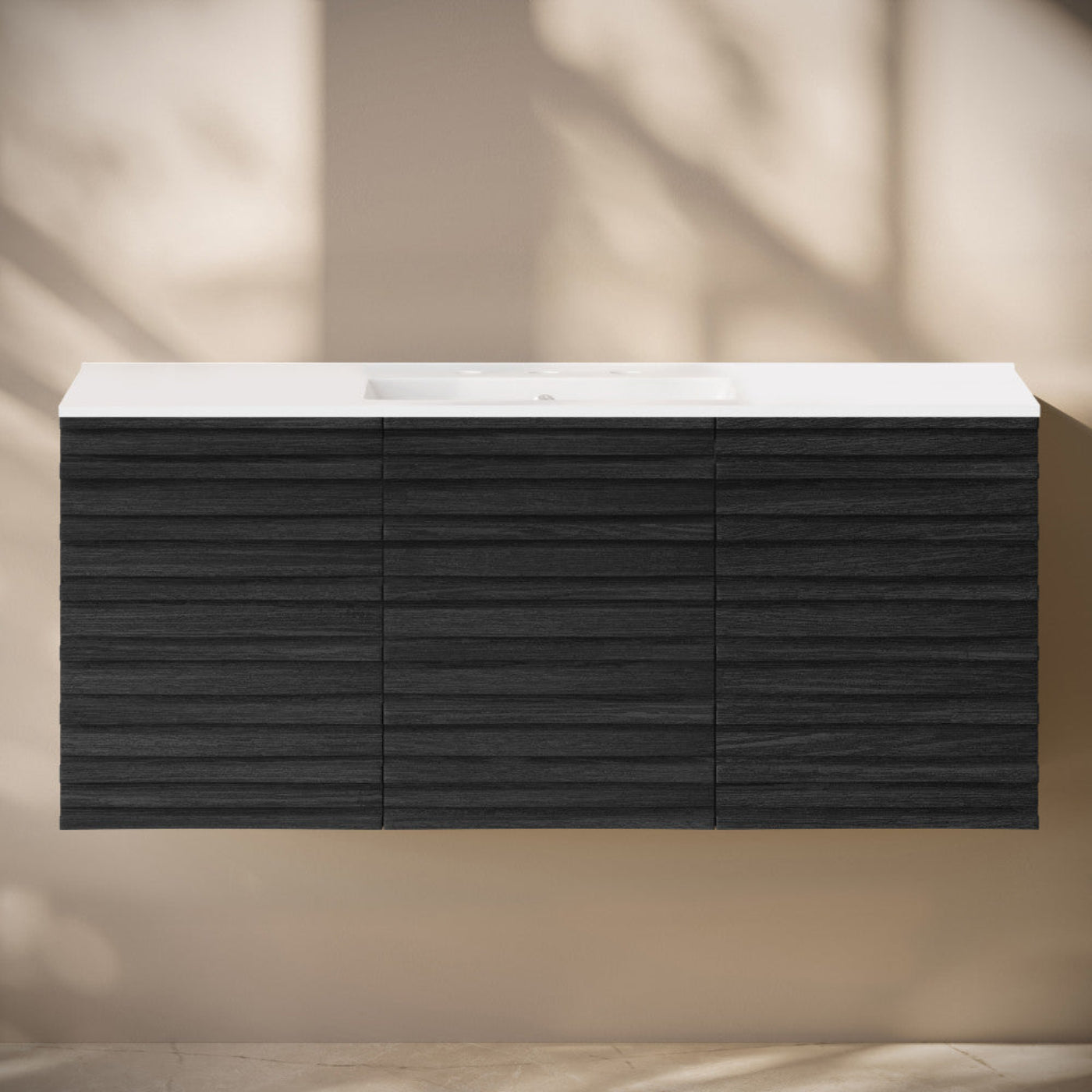 Swiss Madison Cascade 48" Wall-Mounted Bathroom Vanity in Black Oak with 3-Hole Widespread Sink Top - SM-BV8619AO