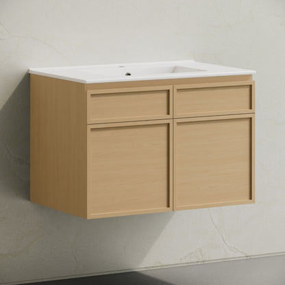 Swiss Madison St. Tropez 30" Wall-Mounted Bathroom Vanity in Natural Oak with Sink Top - SM-BV0825NO