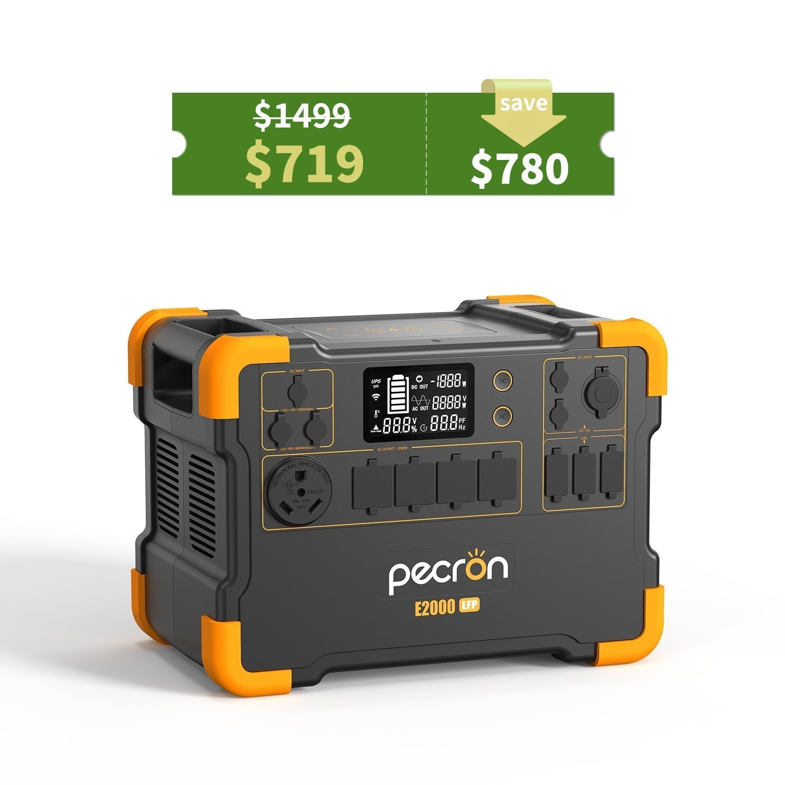 PECRON E2000LFP Expandable Portable Power Station 2000W 1920Wh - E2000LFP