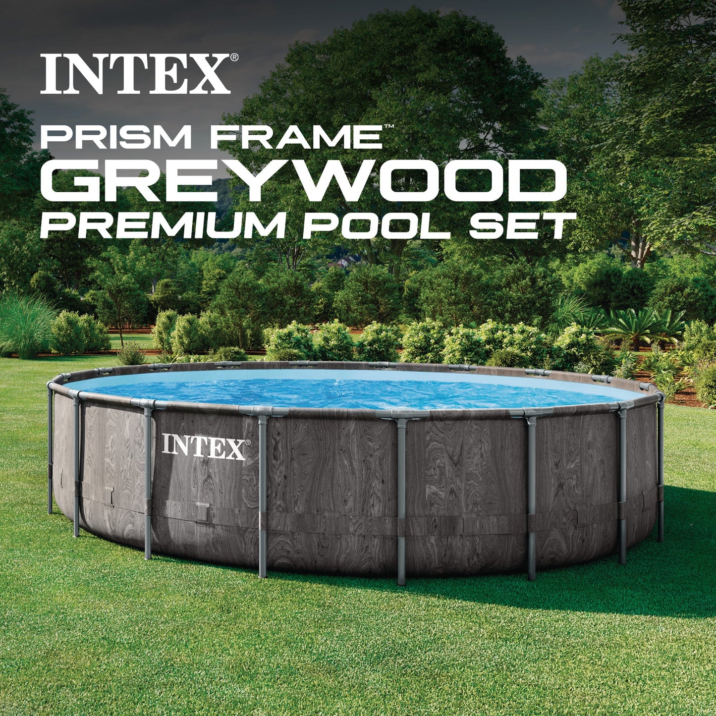Summer Waves Intex Greywood Prism Frame 18'x48" Round Above Ground Outdoor Swimming Pool Set - 160759