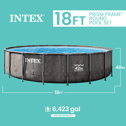 Summer Waves Intex Greywood Prism Frame 18'x48" Round Above Ground Outdoor Swimming Pool Set - 160759