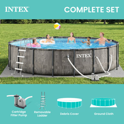 Summer Waves Intex Greywood Prism Frame 18'x48" Round Above Ground Outdoor Swimming Pool Set - 160759