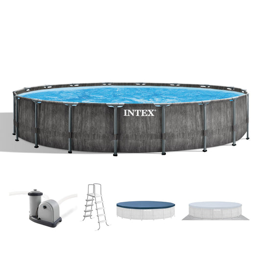 Summer Waves Intex Greywood Prism Frame 18'x48" Round Above Ground Outdoor Swimming Pool Set - 160759