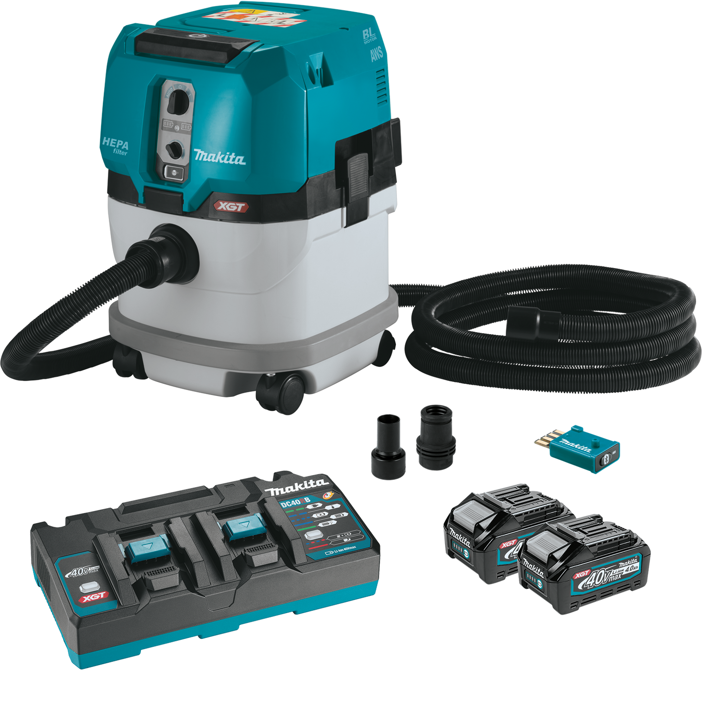 Makita 40V MAX XGT Brushless Lithium-Ion Cordless 4 Gallon HEPA Filter Dry Dust Extractor Kit with 2 Batteries (4 Ah) - GCV04PMUX