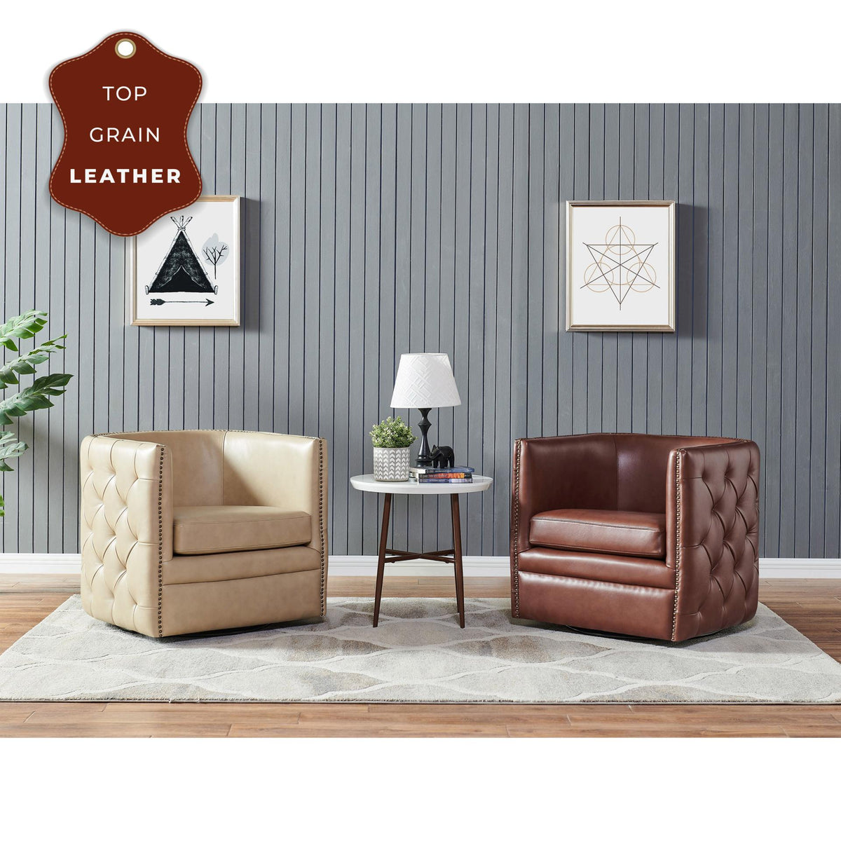 New Pacific Direct Leslie Top Grain Leather Swivel Tufted Chair  - 1900152-426