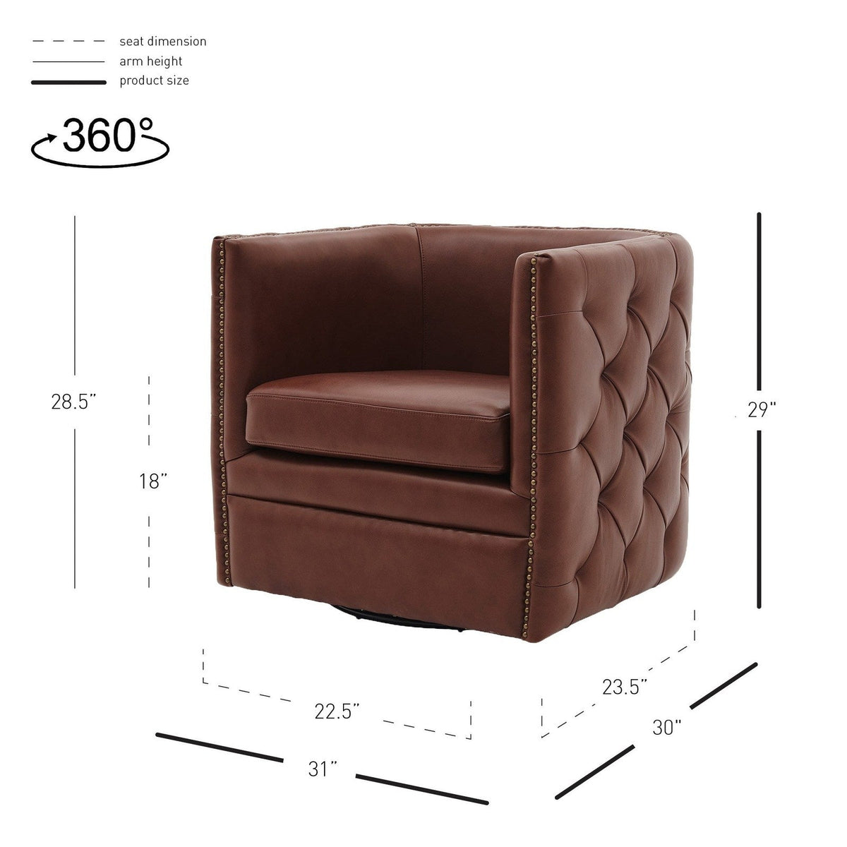 New Pacific Direct Leslie Top Grain Leather Swivel Tufted Chair  - 1900152-426