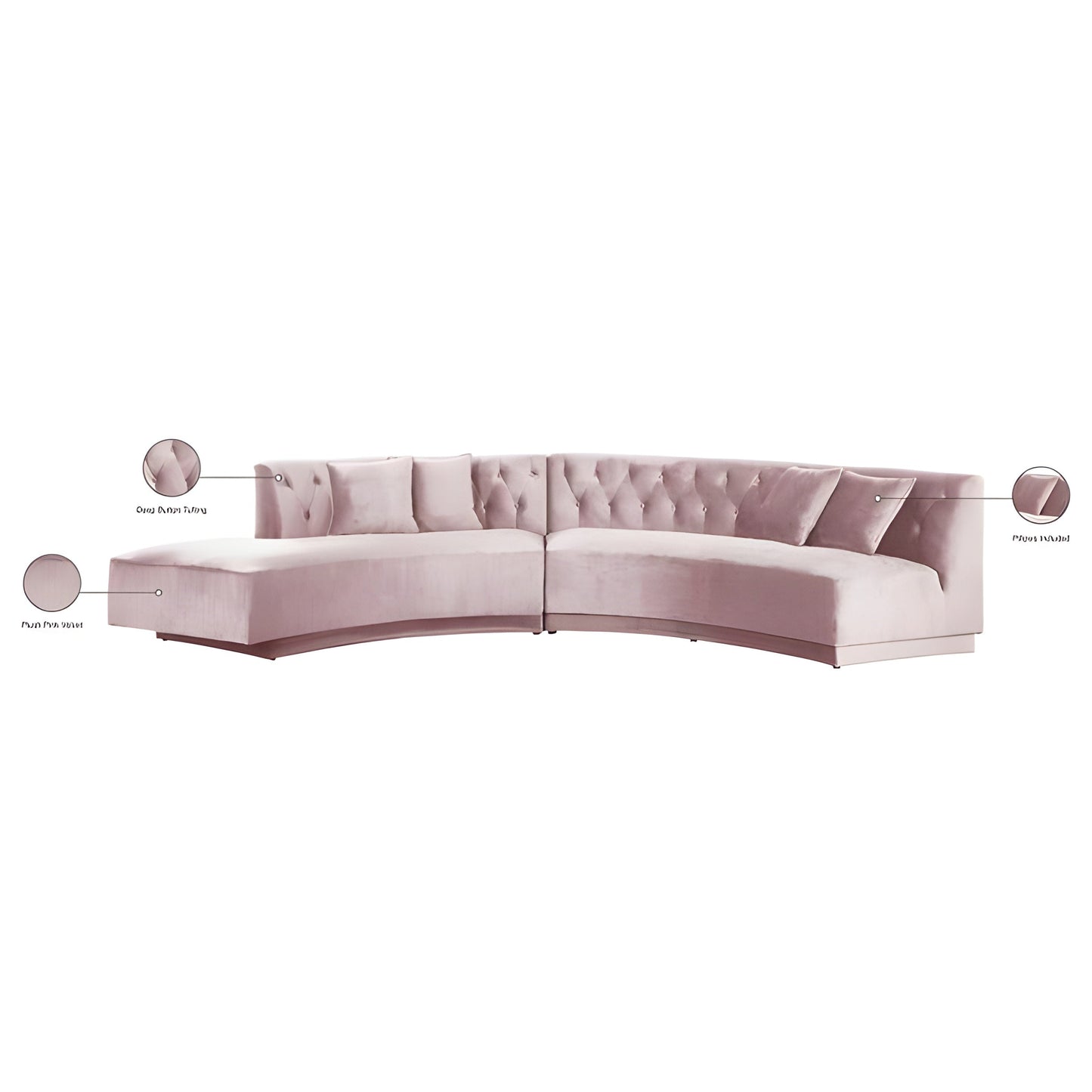 Meridian Furniture Kenzi 2pc Velvet Sectional in Pink - 641Pink-Sectional