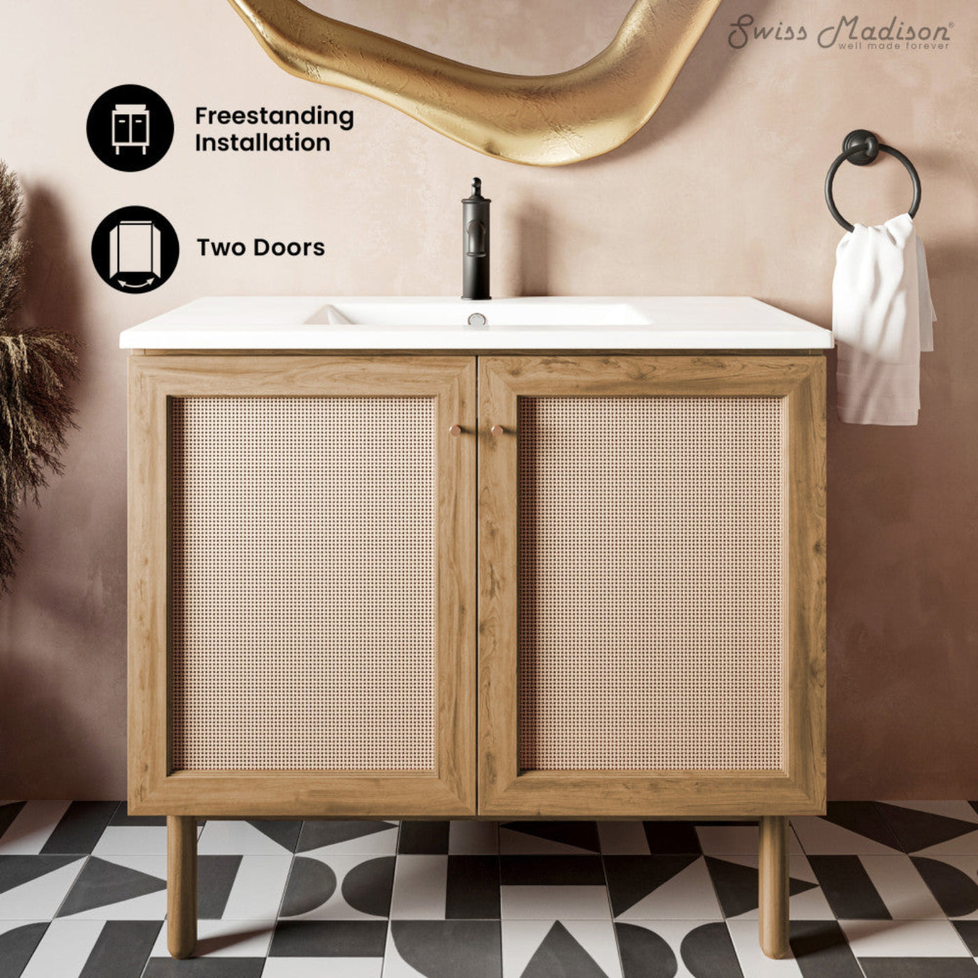 Swiss Madison Classe 36" Freestanding Bathroom Vanity in Golden Oak with Sink Top - SM-BV663