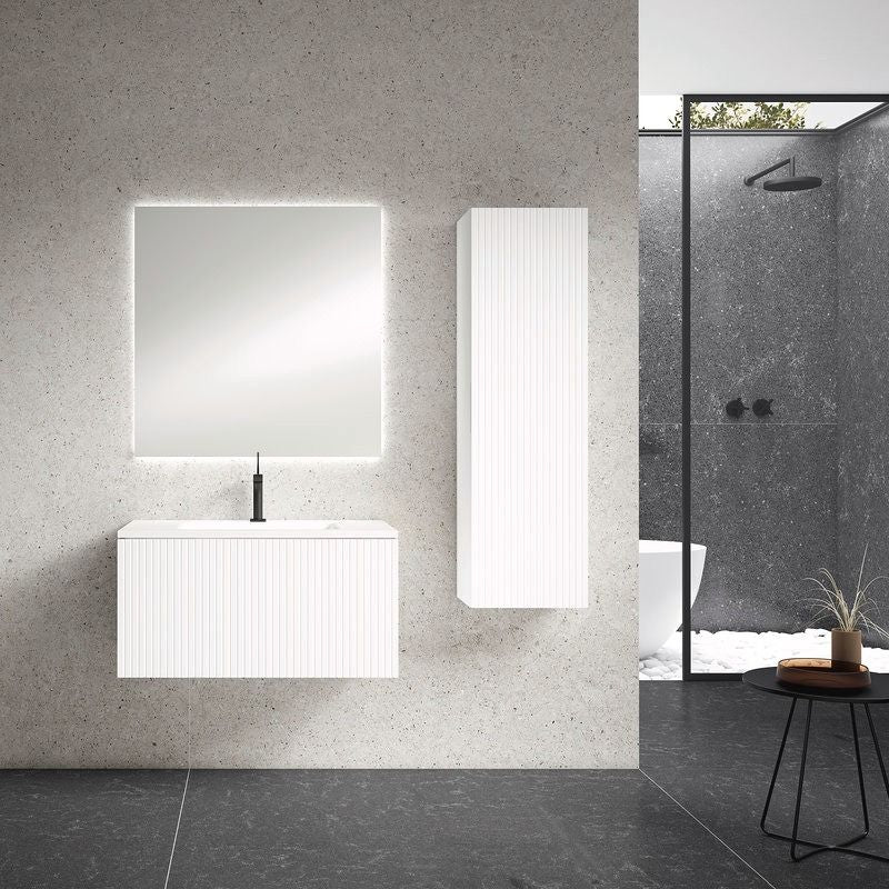 40" Bright White Finish Wall Mount Bath Vanity with Linen Cabinet Option Made in Spain