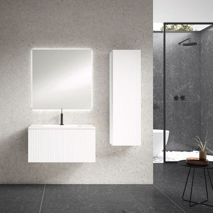 40" Bright White Finish Wall Mount Bath Vanity with Linen Cabinet Option Made in Spain