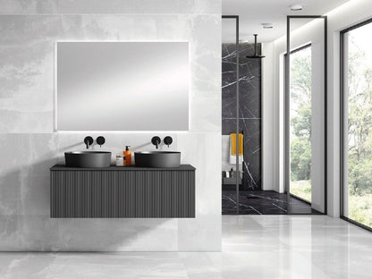 48" Heather Grey Finish Wall Mount Bath Vanity with Linen Cabinet Option Made in Spain