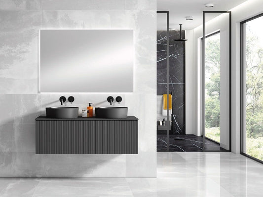 48" Heather Grey Finish Wall Mount Bath Vanity with Linen Cabinet Option Made in Spain